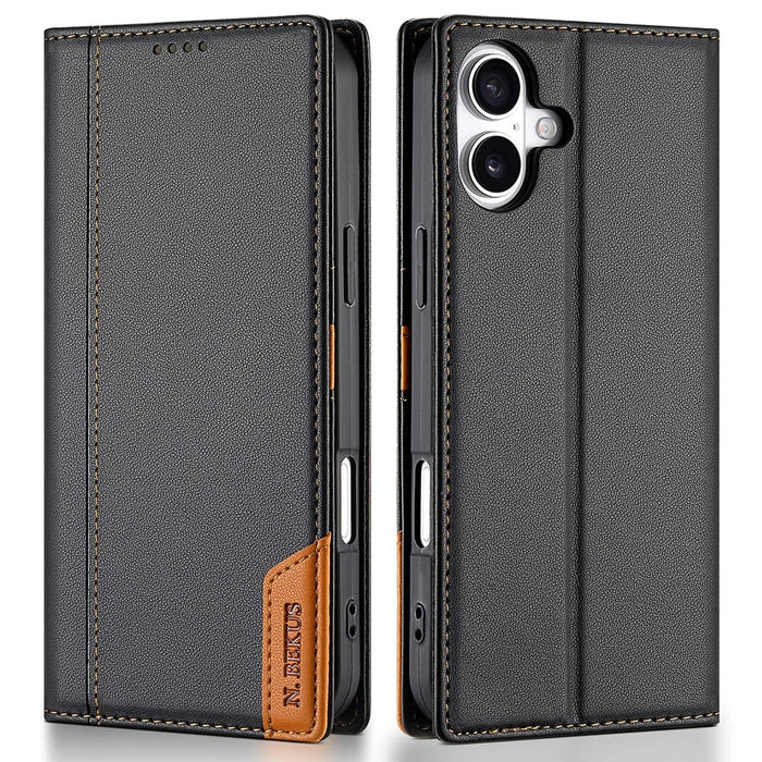 N.BEKUS P3 For iPhone 17 Case RFID Blocking Wallet Stand PU Leather Flip Phone Cover - Black - 1