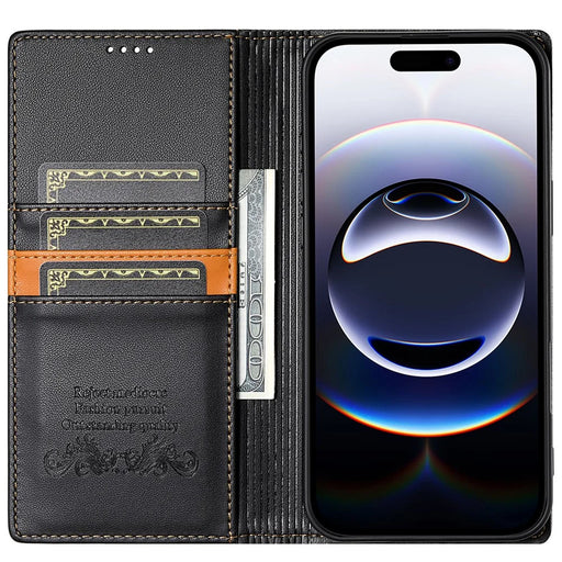 N.BEKUS P3 For iPhone 17 Case RFID Blocking Wallet Stand PU Leather Flip Phone Cover - Black - 2