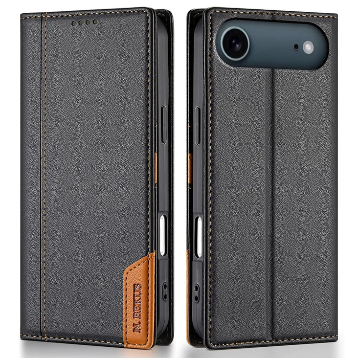 N.BEKUS P3 For iPhone Air Case RFID Blocking Wallet Stand PU Leather Flip Phone Cover - Black - 1