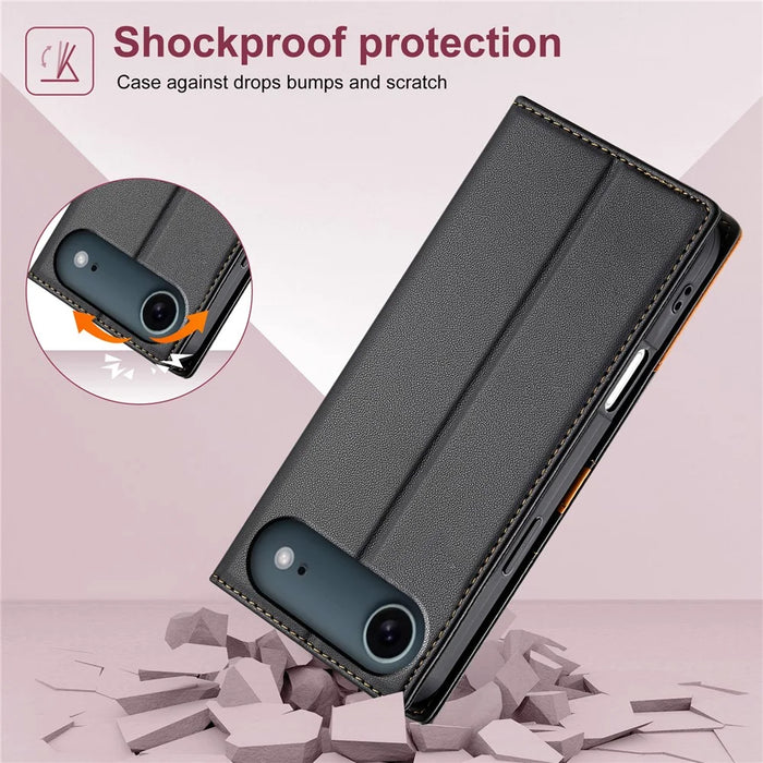 N.BEKUS P3 For iPhone Air Case RFID Blocking Wallet Stand PU Leather Flip Phone Cover - Black - 5