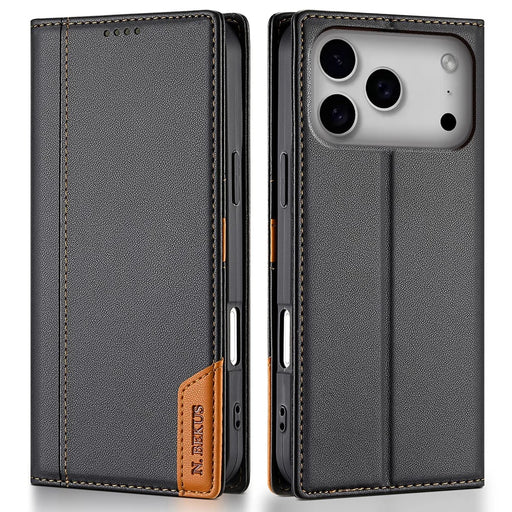 N.BEKUS P3 For iPhone 18 Pro Max / 17 Pro Max Case RFID Blocking Wallet Stand PU Leather Flip Phone Cover - Black - 1