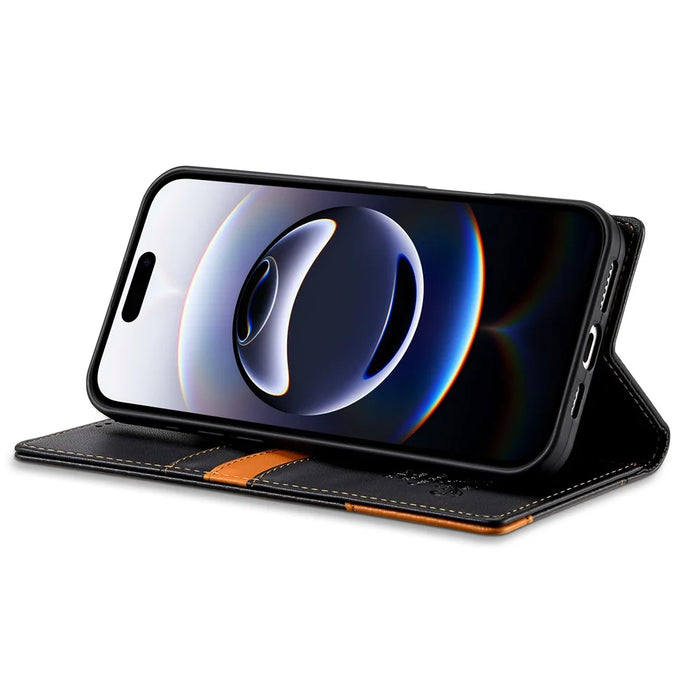 N.BEKUS P3 For iPhone 16 Case RFID Blocking Wallet Stand PU Leather Flip Phone Cover - Black - 3