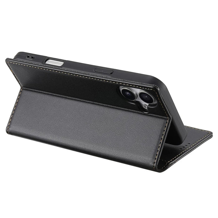 N.BEKUS P3 For iPhone 16 Case RFID Blocking Wallet Stand PU Leather Flip Phone Cover - Black - 4