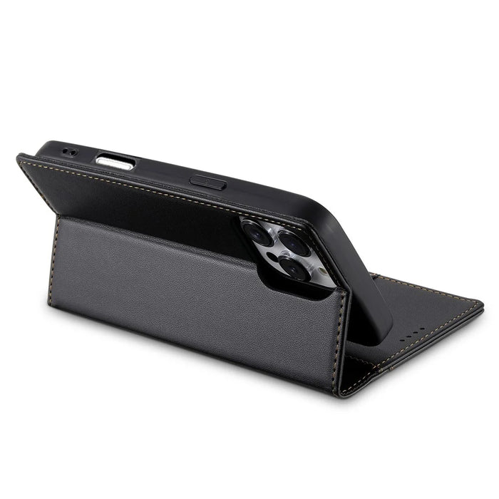 N.BEKUS P3 For iPhone 16 Pro Case RFID Blocking Wallet Stand PU Leather Flip Phone Cover - Black - 4