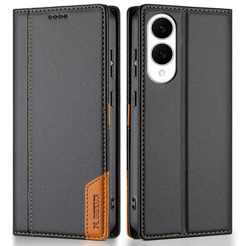 N.BEKUS P3 For Samsung Galaxy S25 Edge Case RFID Blocking Wallet Stand PU Leather Flip Phone Cover - Black - 1