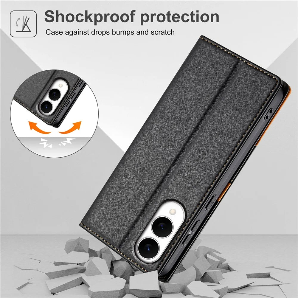 N.BEKUS P3 For Samsung Galaxy S25 Edge Case RFID Blocking Wallet Stand PU Leather Flip Phone Cover - Black - 6