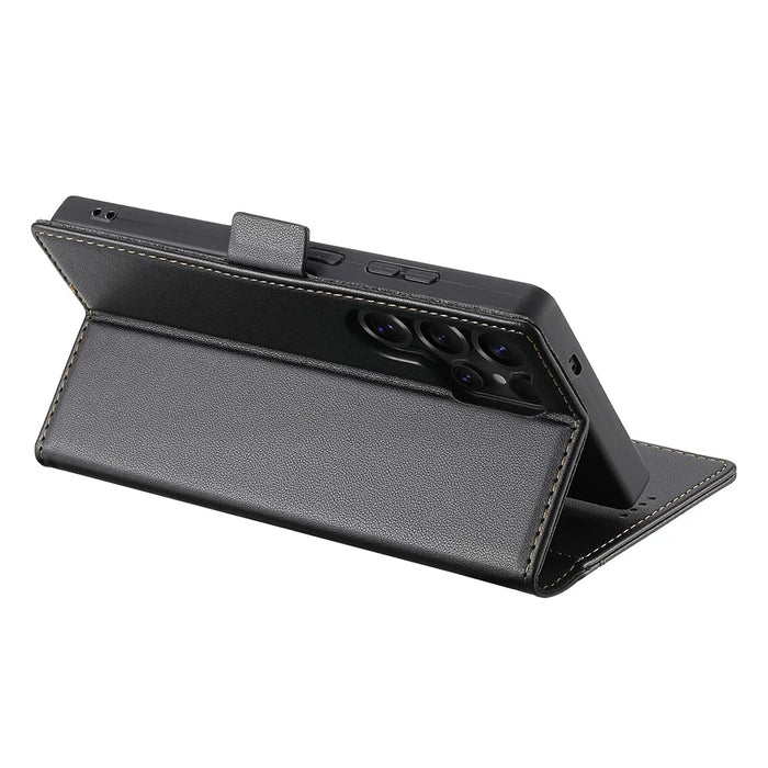 N.BEKUS P3 For Samsung Galaxy S24 Ultra Case RFID Blocking Wallet Stand PU Leather Flip Phone Cover - Black - 3