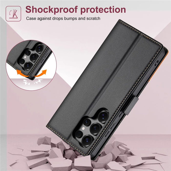 N.BEKUS P3 For Samsung Galaxy S24 Ultra Case RFID Blocking Wallet Stand PU Leather Flip Phone Cover - Black - 5