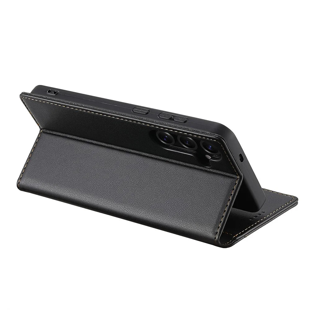 N.BEKUS P3 For Samsung Galaxy S24 FE Case RFID Blocking Wallet Stand PU Leather Flip Phone Cover - Black - 3