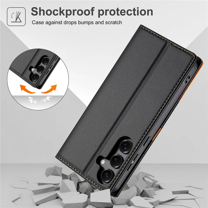 N.BEKUS P3 For Samsung Galaxy S25 FE Case RFID Blocking Wallet Stand PU Leather Flip Phone Cover - Black - 6