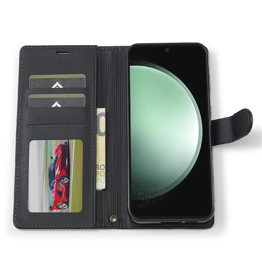 LC.IMEEKE L2 Series for Samsung Galaxy S25 FE Case PU Leather Wallet Detachable Magnetic Phone Cover - Black - 3