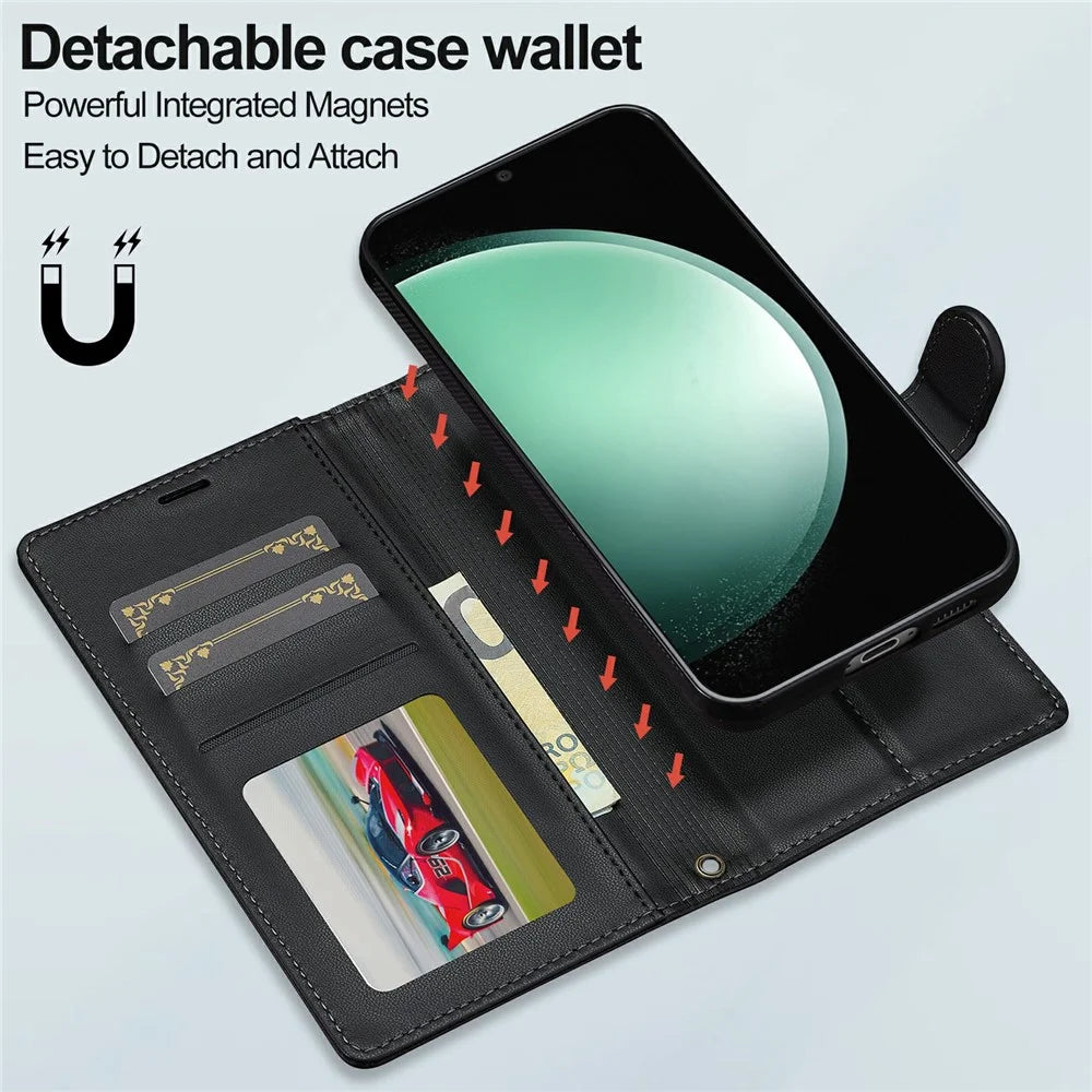 LC.IMEEKE L2 Series for Samsung Galaxy S25 FE Case PU Leather Wallet Detachable Magnetic Phone Cover - Black - 7