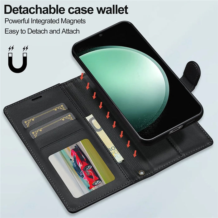 LC.IMEEKE L2 Series for Samsung Galaxy S25 FE Case PU Leather Wallet Detachable Magnetic Phone Cover - Black - 7