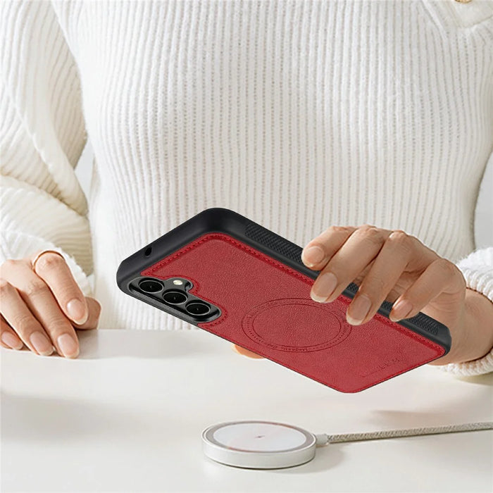 LC.IMEEKE For Samsung Galaxy S25 FE Magnetic Case Leather + TPU Back Cover - Red - 6