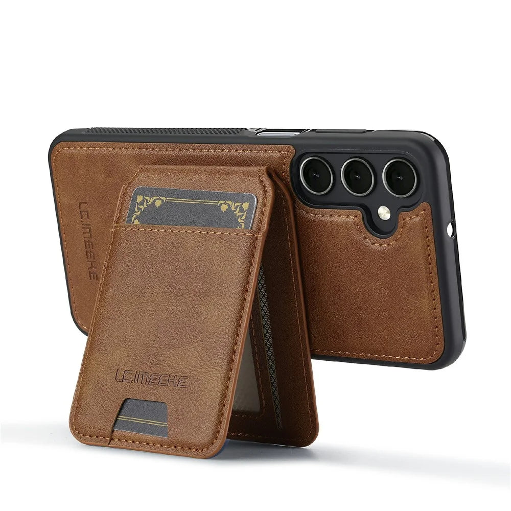 LC.IMEEKE L3 For Samsung Galaxy S25 FE Magnetic Case Detachable Card Holder Leather TPU Mobile Cover  - Brown - 3