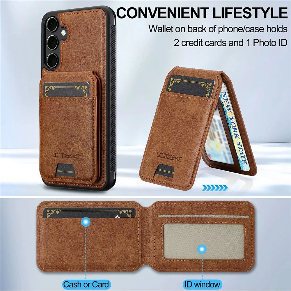 LC.IMEEKE L3 For Samsung Galaxy S25 FE Magnetic Case Detachable Card Holder Leather TPU Mobile Cover  - Brown - 4