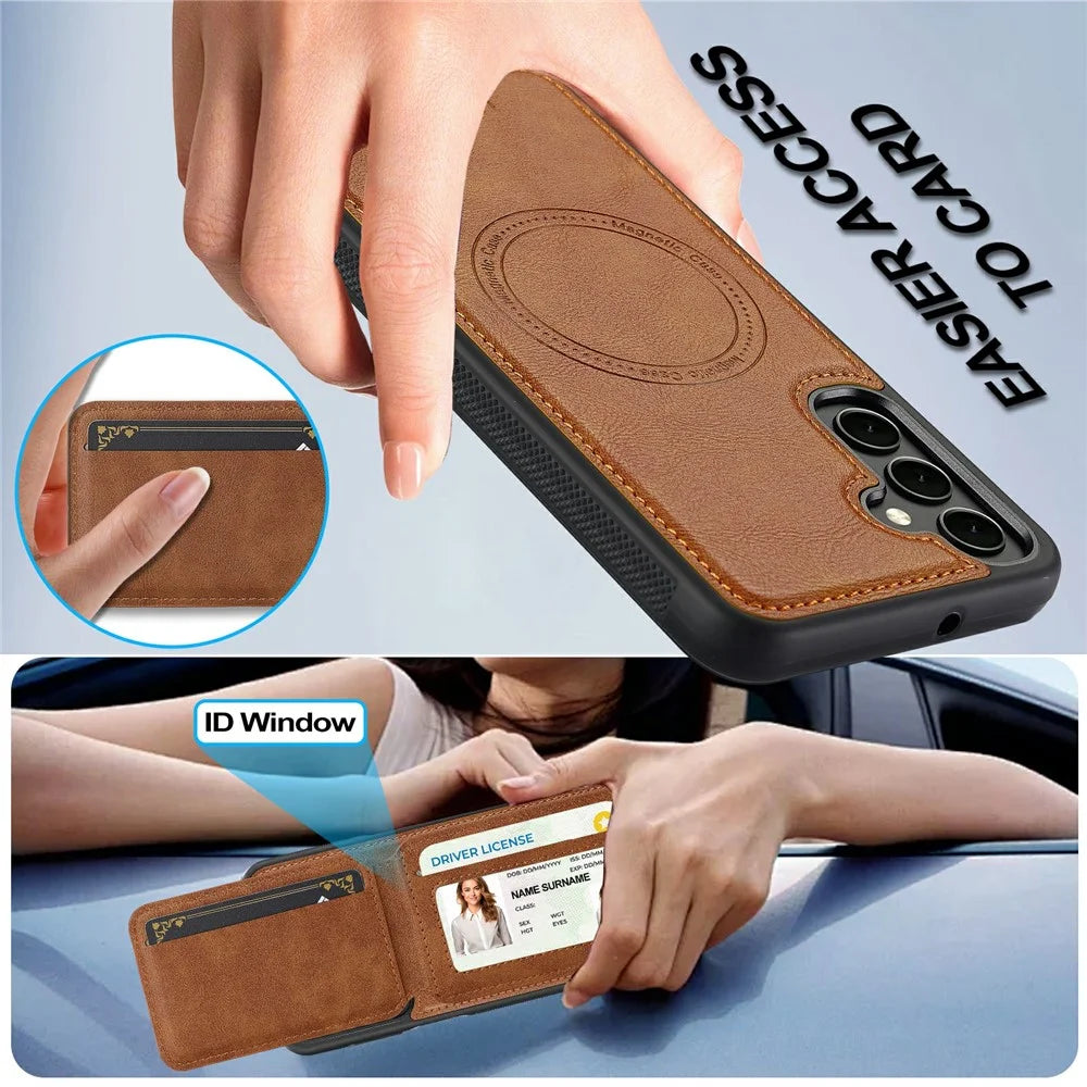 LC.IMEEKE L3 For Samsung Galaxy S25 FE Magnetic Case Detachable Card Holder Leather TPU Mobile Cover  - Brown - 5