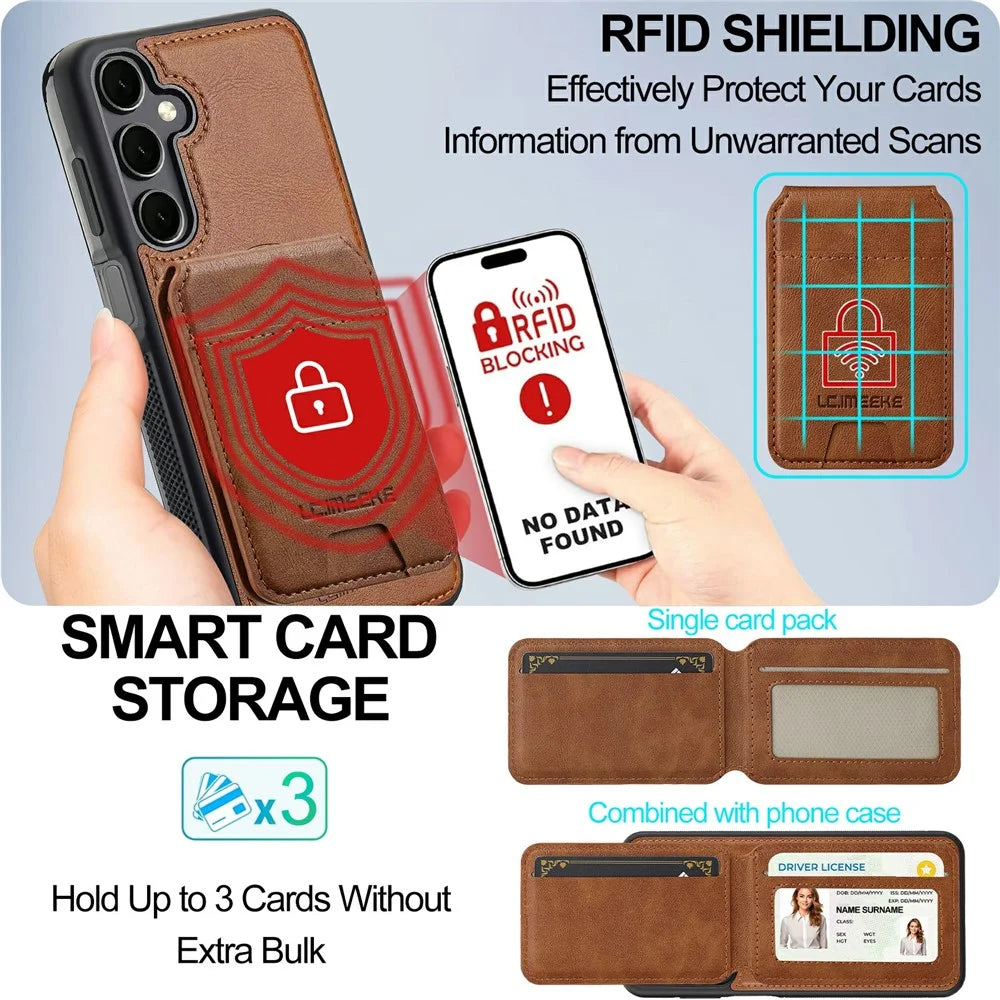 LC.IMEEKE L3 For Samsung Galaxy S25 FE Magnetic Case Detachable Card Holder Leather TPU Mobile Cover  - Brown - 6