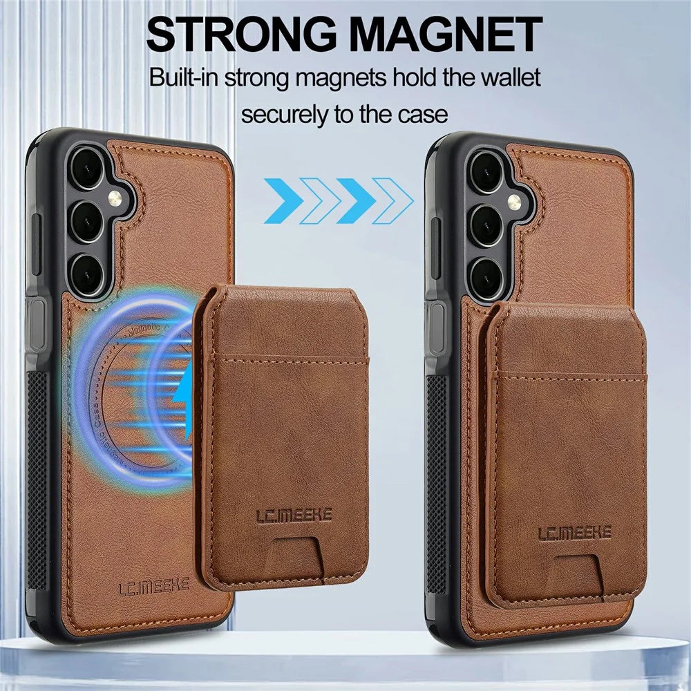 LC.IMEEKE L3 For Samsung Galaxy S25 FE Magnetic Case Detachable Card Holder Leather TPU Mobile Cover  - Brown - 7