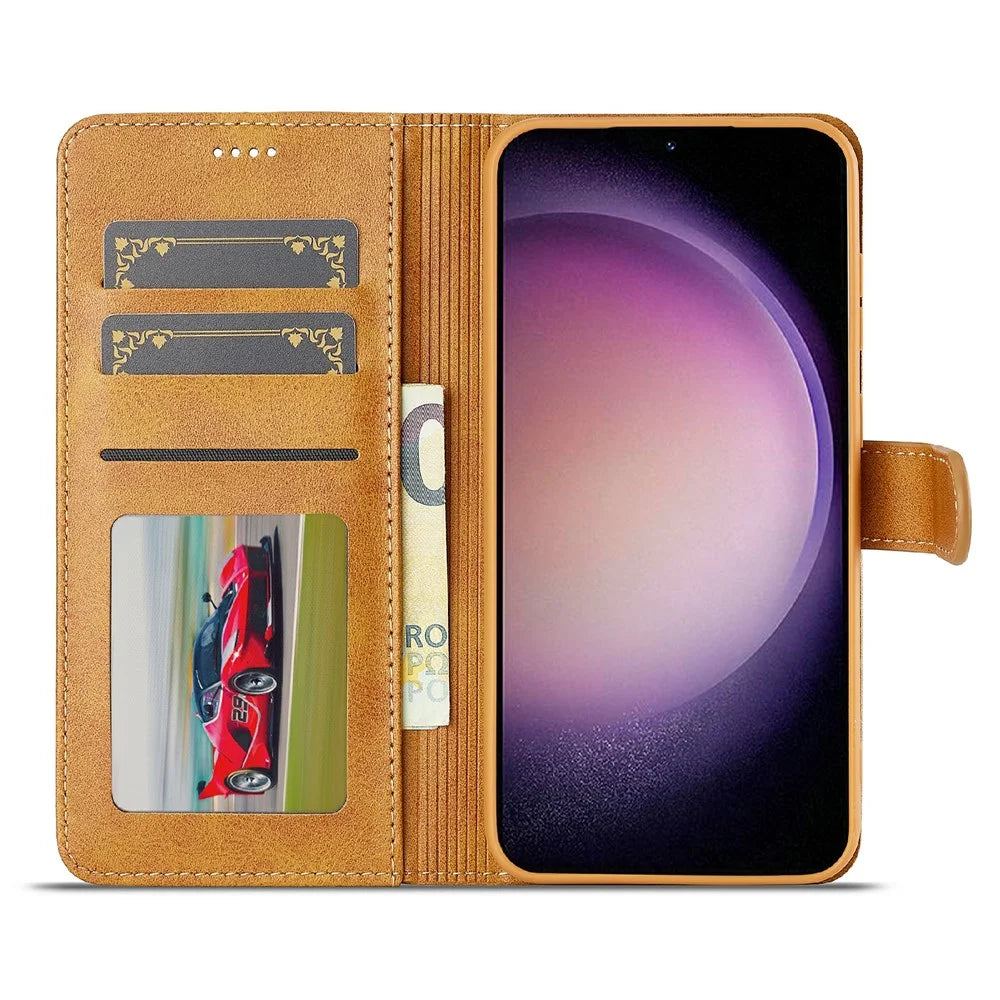 LC.IMEEKE For Samsung Galaxy S25 FE Case Calf Texture PU Leather Stand Wallet Phone Cover - Yellow - 5