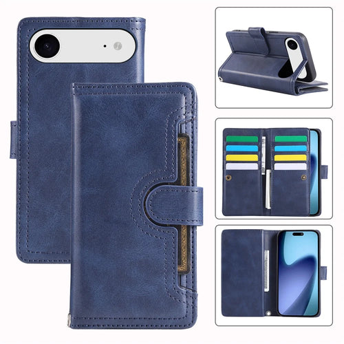 For iPhone Air Case Split Leather Magnetic Wallet Phone Protector with Wrist Strap - Blue - 1