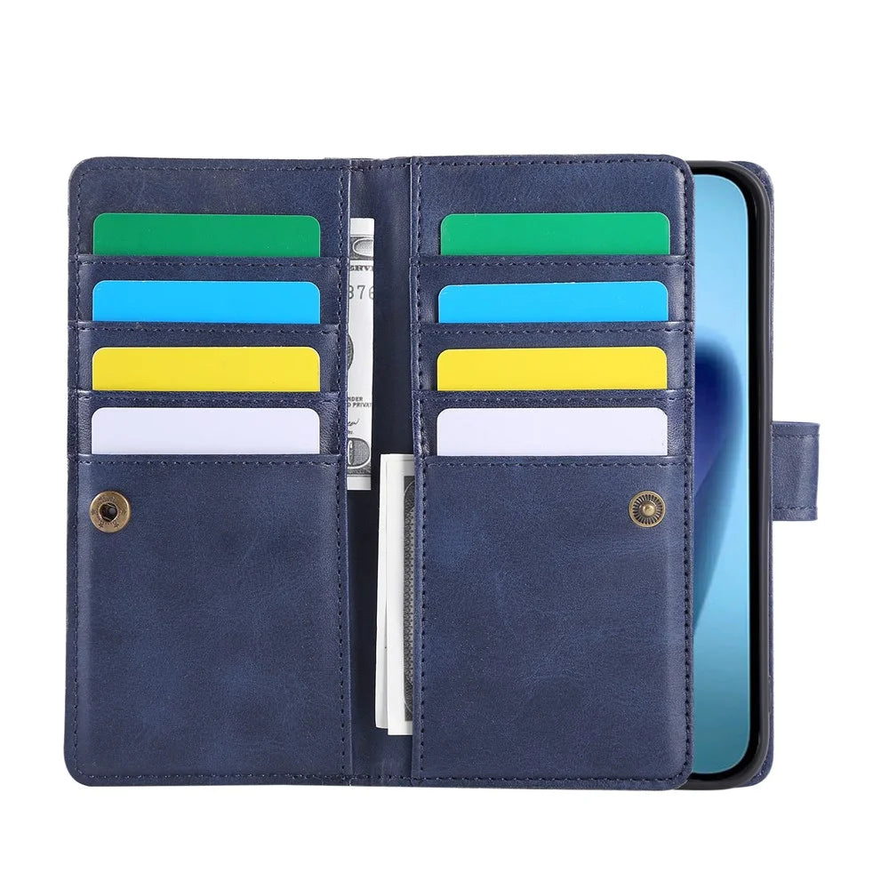 For iPhone Air Case Split Leather Magnetic Wallet Phone Protector with Wrist Strap - Blue - 2