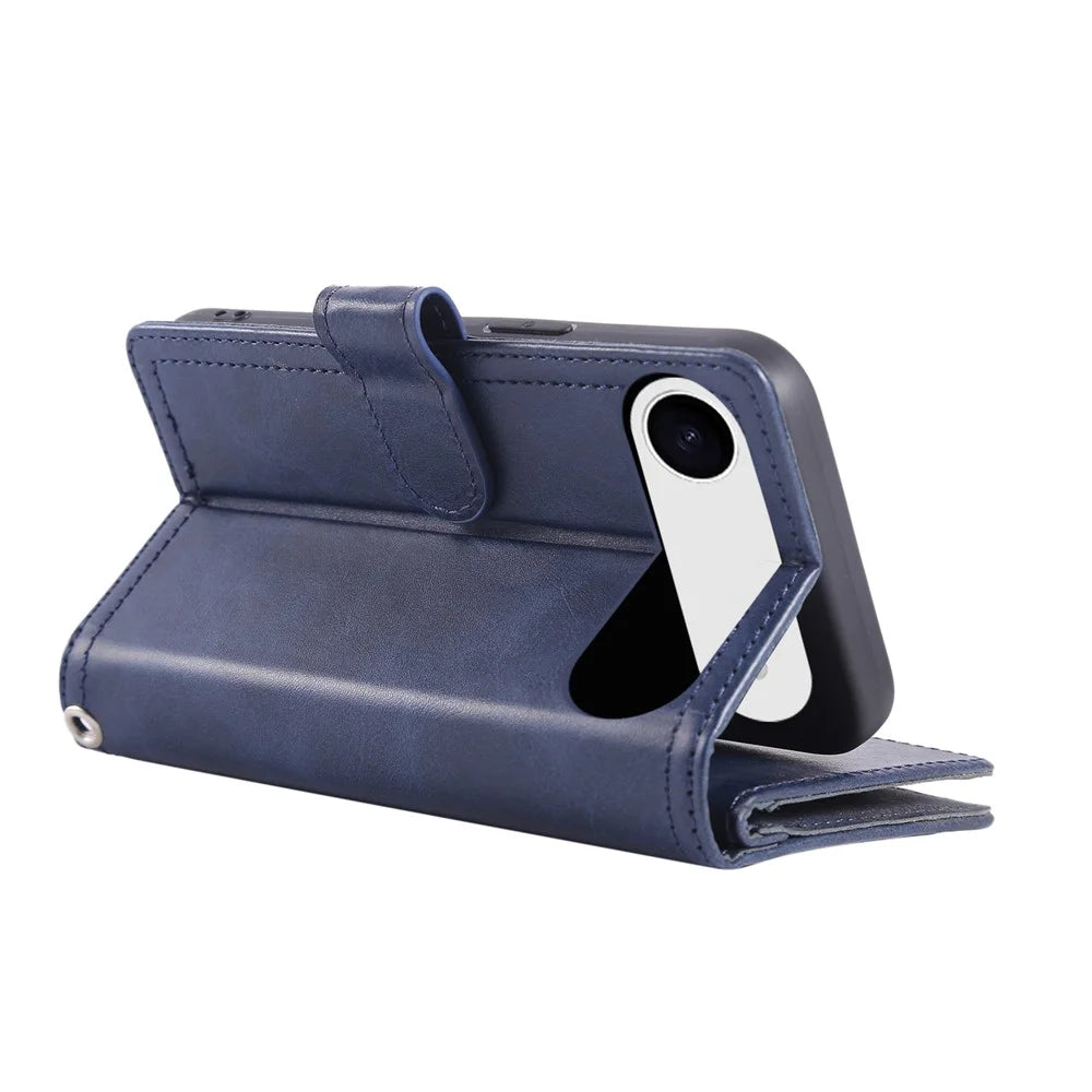 For iPhone Air Case Split Leather Magnetic Wallet Phone Protector with Wrist Strap - Blue - 4