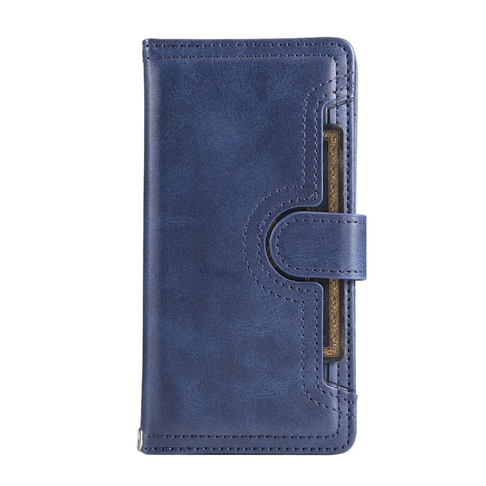 For iPhone Air Case Split Leather Magnetic Wallet Phone Protector with Wrist Strap - Blue - 5