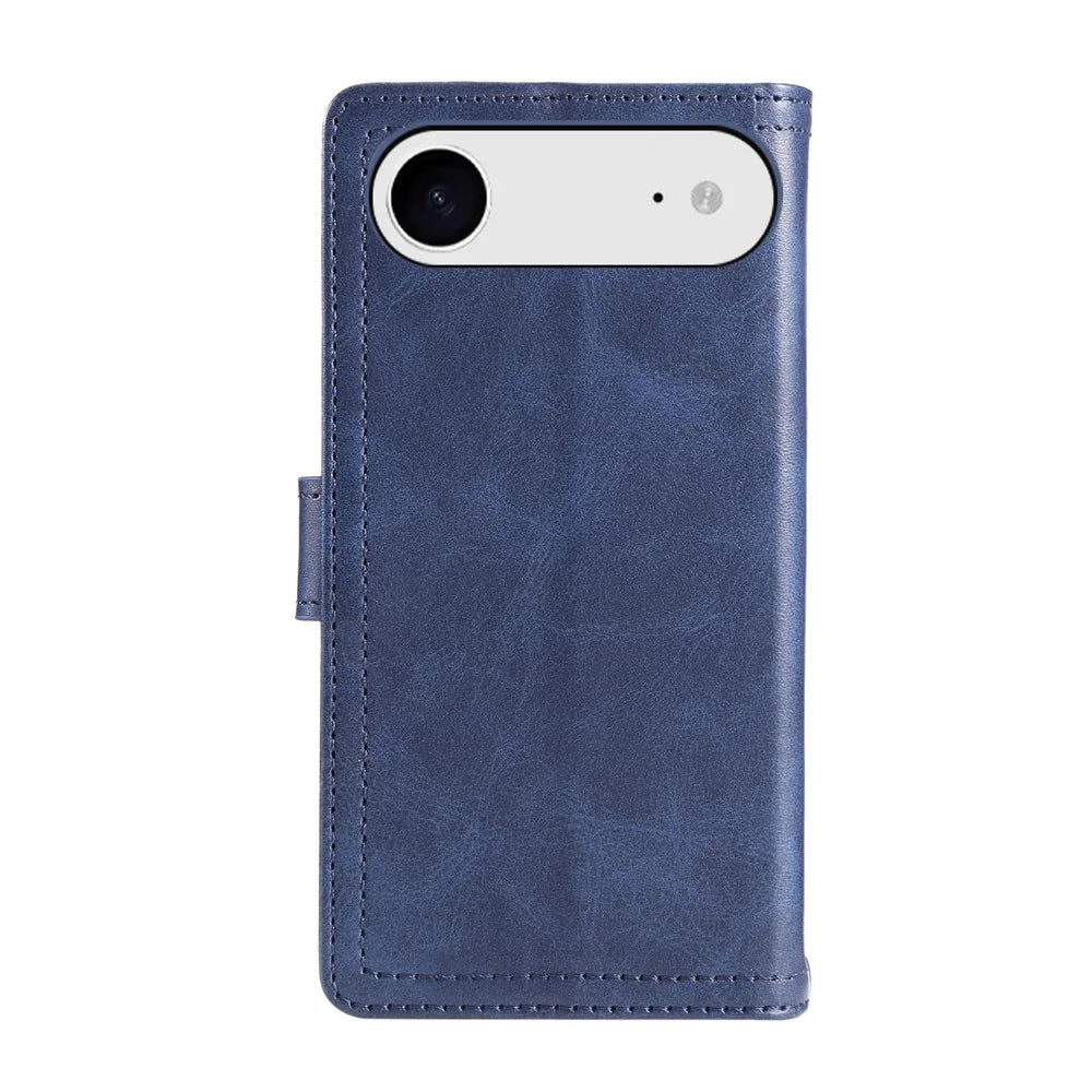For iPhone Air Case Split Leather Magnetic Wallet Phone Protector with Wrist Strap - Blue - 6