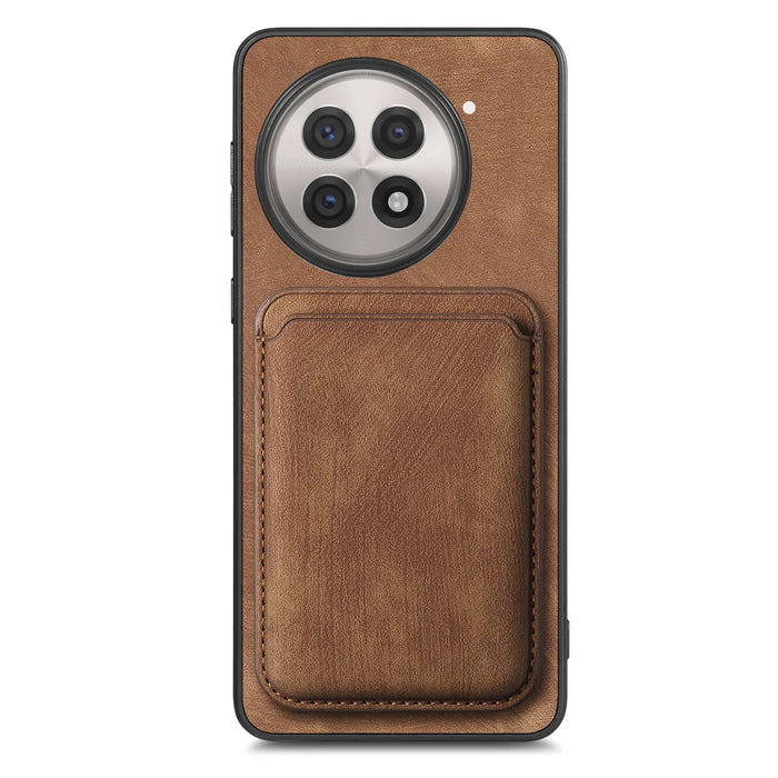 For OnePlus 13R 5G Magnetic Case Leather Back Cover with Detachable Card Holder - Brown - 3
