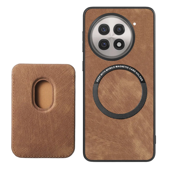 For OnePlus 13R 5G Magnetic Case Leather Back Cover with Detachable Card Holder - Brown - 4