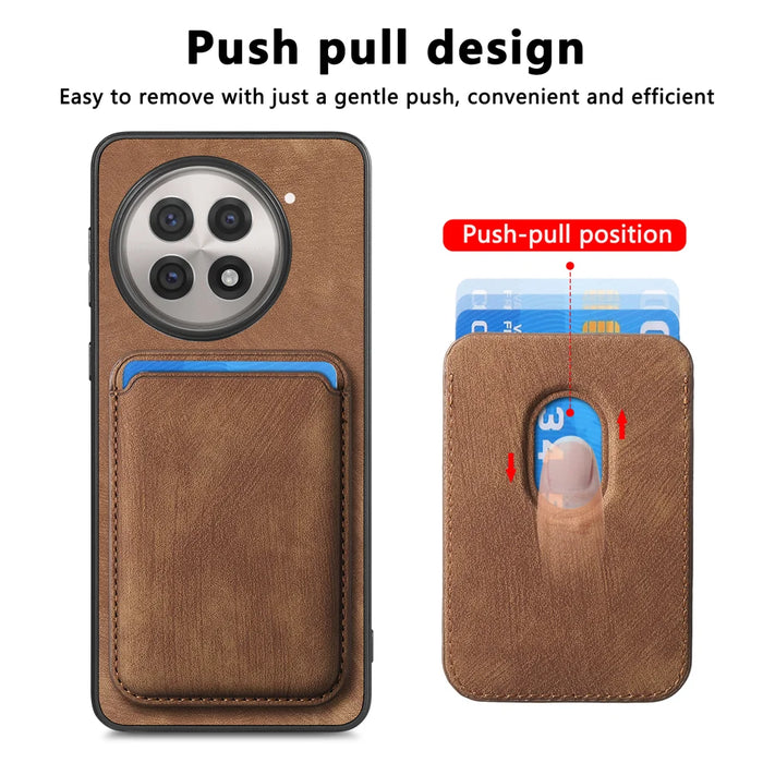 For OnePlus 13R 5G Magnetic Case Leather Back Cover with Detachable Card Holder - Brown - 5