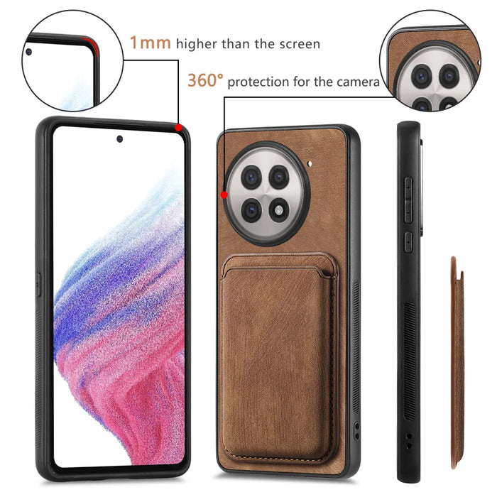 For OnePlus 13R 5G Magnetic Case Leather Back Cover with Detachable Card Holder - Brown - 7