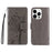For iPhone 15 Pro Phone Case with Stand Cat Tree Pattern Leather Wallet Mobile Cover - Grey - 1