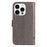 For iPhone 15 Pro Phone Case with Stand Cat Tree Pattern Leather Wallet Mobile Cover - Grey - 7