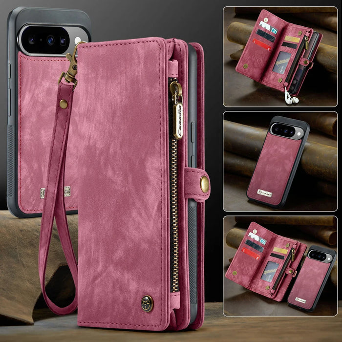 CASEME For Google Pixel 10 Pro / Google Pixel 10 Phone Cases  008 Leather Cover with Detachable Wallet and Strap - Red - 3