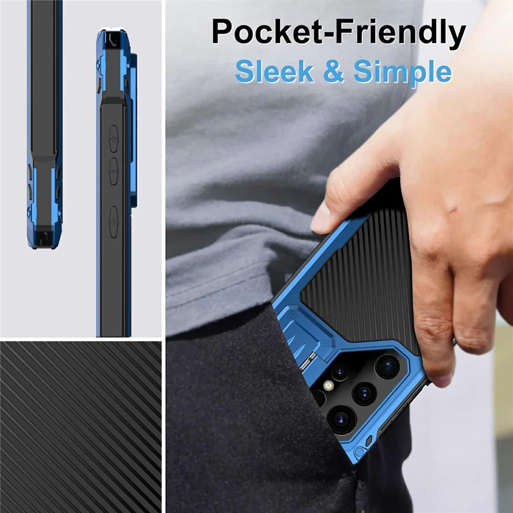 For Samsung Galaxy S25 Ultra Case Aluminum Alloy + Silicone Lens Kickstand Phone Cover with Tempered Glass Film - Blue - 7