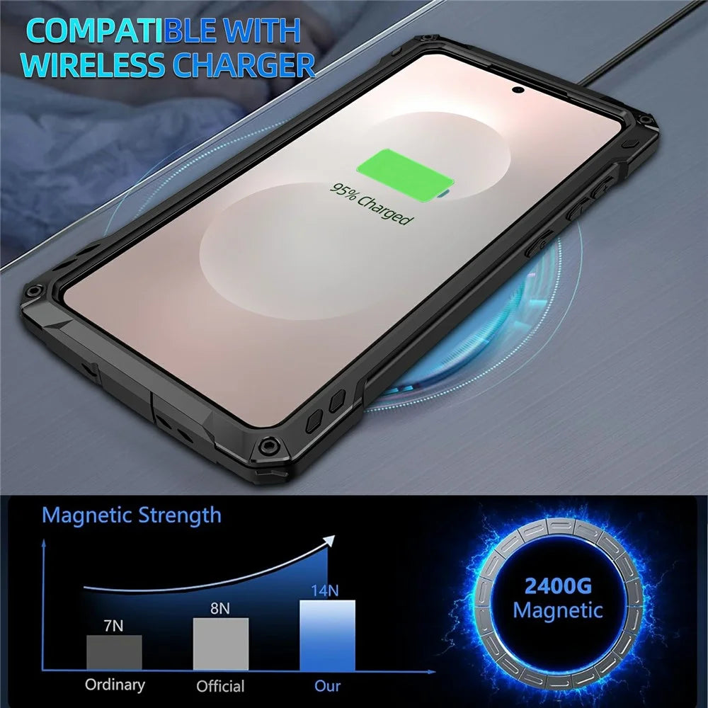 For Samsung Galaxy S25 Edge Case Aluminum Alloy + Silicone Lens Kickstand Phone Cover with Tempered Glass Film - Black - 4