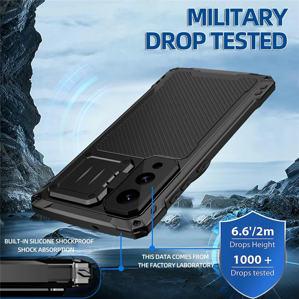 For Samsung Galaxy S25 Edge Case Aluminum Alloy + Silicone Lens Kickstand Phone Cover with Tempered Glass Film - Black - 5