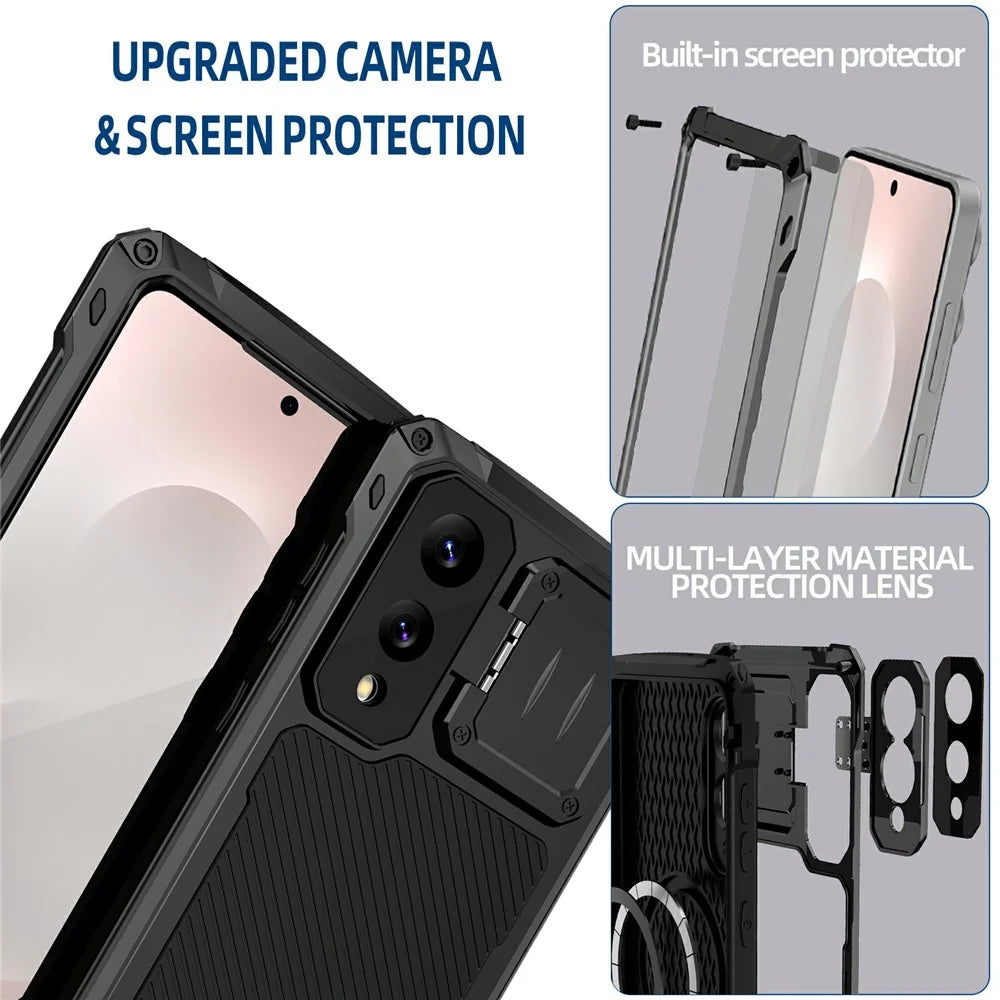 For Samsung Galaxy S25 Edge Case Aluminum Alloy + Silicone Lens Kickstand Phone Cover with Tempered Glass Film - Black - 7