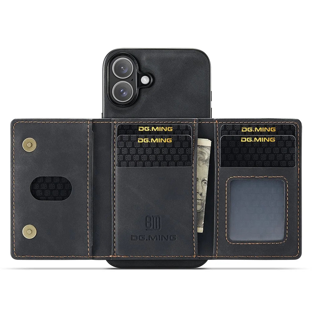 DG.MING M2 Series for iPhone 17 Case PU + PC + TPU Phone Cover Detachable Wallet - Black - 4