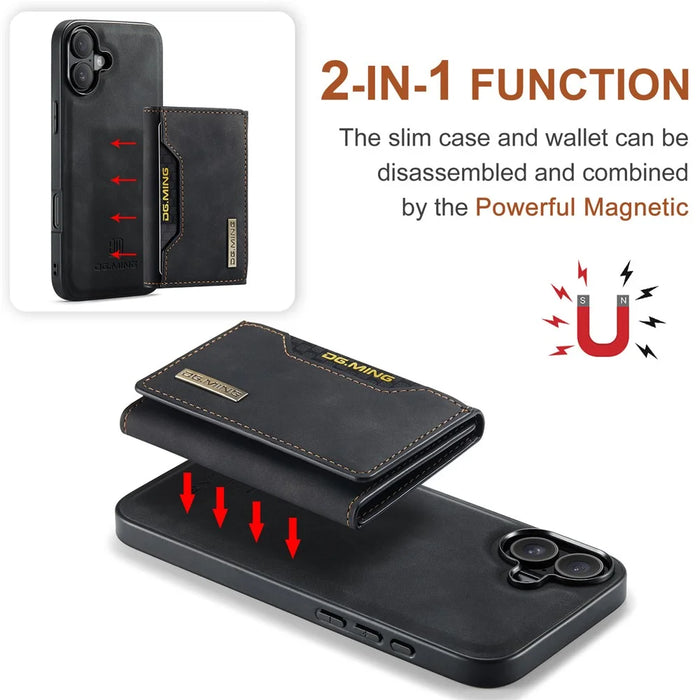 DG.MING M2 Series for iPhone 17 Case PU + PC + TPU Phone Cover Detachable Wallet - Black - 6