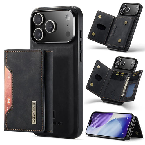 DG.MING M2 Series for iPhone 18 Pro / 17 Pro Case PU + PC + TPU Phone Cover Detachable Wallet - Black - 1