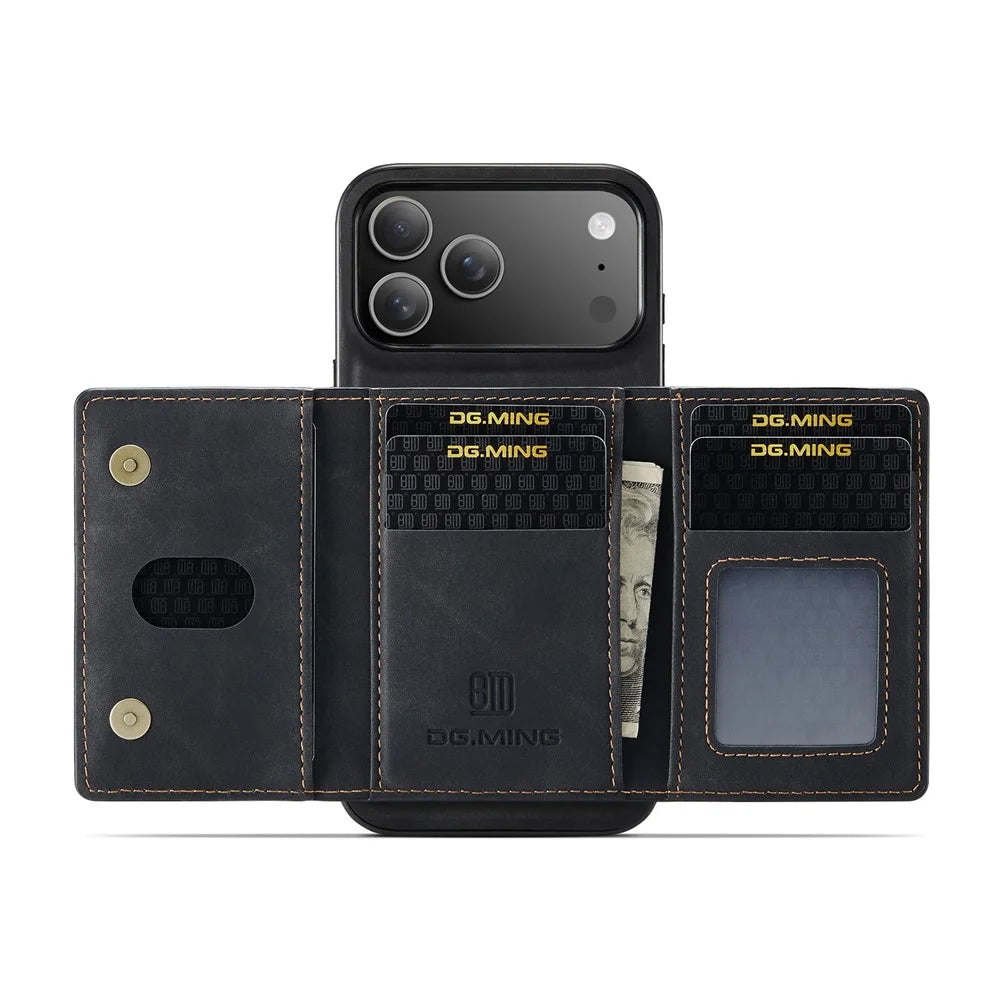 DG.MING M2 Series for iPhone 18 Pro / 17 Pro Case PU + PC + TPU Phone Cover Detachable Wallet - Black - 4