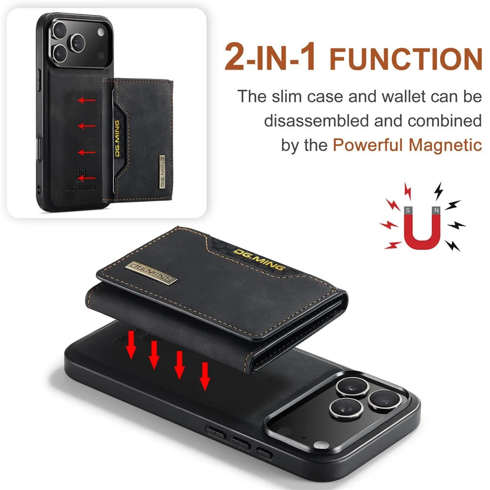 DG.MING M2 Series for iPhone 18 Pro / 17 Pro Case PU + PC + TPU Phone Cover Detachable Wallet - Black - 6