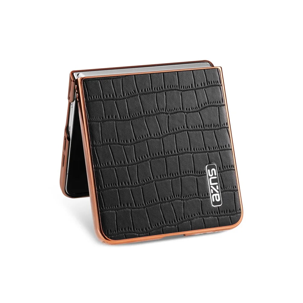 AZNS For Samsung Galaxy Z Flip7 5G Case Electroplating Crocodile Texture PU + PC Phone Cover - Black - 4