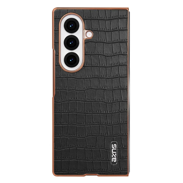 AZNS For Samsung Galaxy Z Fold7 5G Case Electroplating Crocodile Texture PU + PC Phone Cover - Black - 2