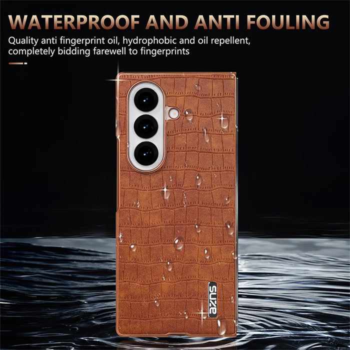AZNS For Samsung Galaxy Z Fold7 5G Case Electroplating Crocodile Texture PU + PC Phone Cover - Black - 6