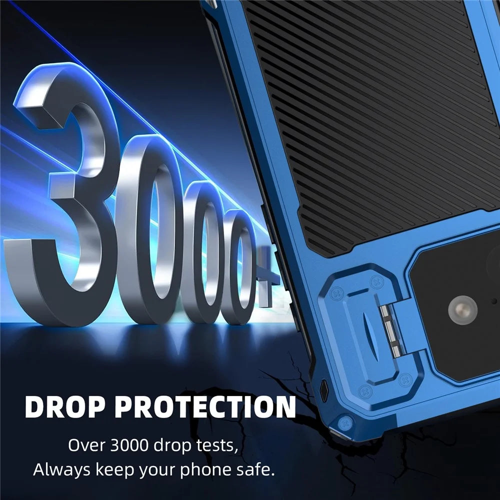For iPhone 16 Case Aluminum Alloy + Silicone Lens Kickstand Phone Cover with Tempered Glass Film - Blue - 5