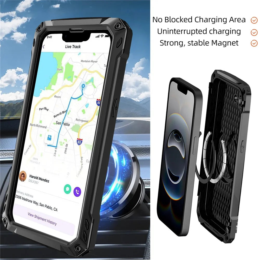 For iPhone 17e / 16e Case Aluminum Alloy + Silicone Lens Kickstand Phone Cover with Tempered Glass Film - Black - 4
